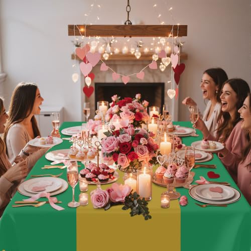 Disposable Rectangular Plastic Tablecloth 54 x 108 Inches - 8 Pack, Green and Gold Variation