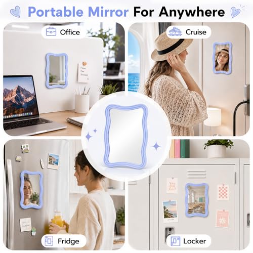 MR.MATE Magnetic Locker Mirror - Small 5x7 Blue Glass Mirror for School Lockers