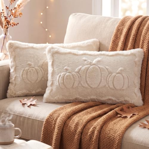 Fall Pumpkin Lumbar Pillow Covers 12x20 Inches Set of 2 - Autumn Decor