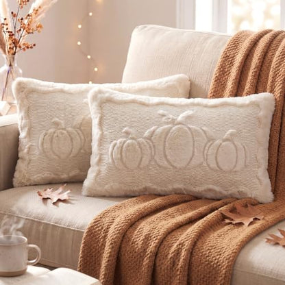 Fall Pumpkin Lumbar Pillow Covers 12x20 Inches Set of 2 - Autumn Decor