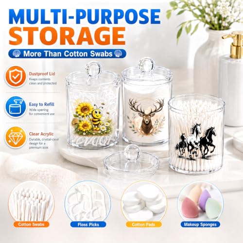 Deer Cotton Swab Holder with Lid - Clear Acrylic Woodland Bathroom Jar