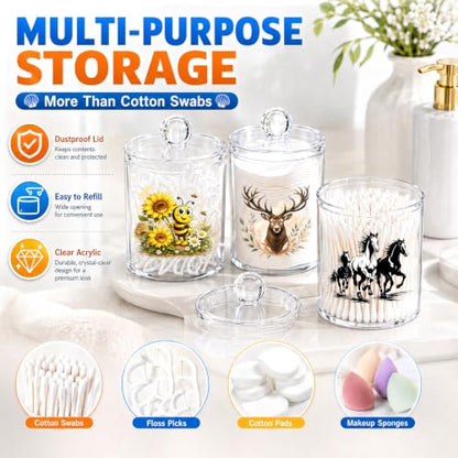 Deer Cotton Swab Holder with Lid - Clear Acrylic Woodland Bathroom Jar