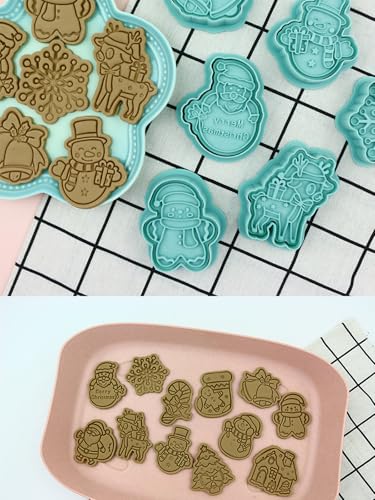 Christmas Cookie Cutters Set - 3D Raised Design Biscuit Molds with Santa Snowman Tree - Christmas C Variation