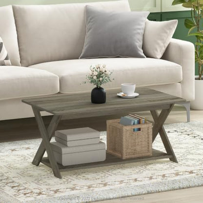 Furinno Modern Coffee Table with X-Legs, 35.4-Inch Grey Oak