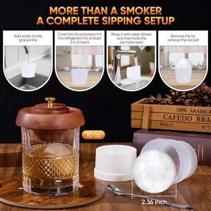 Rose Gold Whiskey Smoker Kit with Triple-Flame Torch & Glasses - 18-Piece