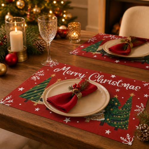 Christmas Placemats Set of 6, 15.5x10 Inch Washable Holiday Table Decor