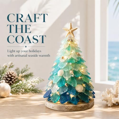 Sea Glass Christmas Tree DIY Kit with LED Lights - Coastal Holiday Decor - Standard