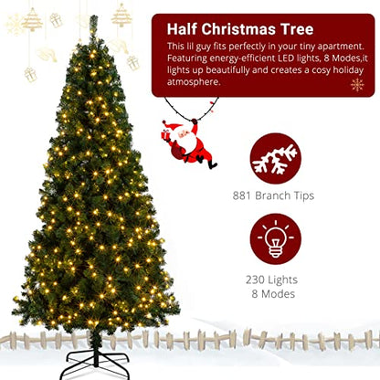 Green 7ft Prelit Half Christmas Tree with 230 Warm Lights and 881 Tips