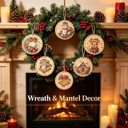 Multi-Colored Wooden Christmas Ornament DIY Craft Kit with Pearls & Gems