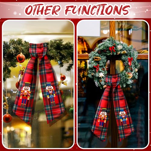 Christmas Red and Black Satin Sash Set for Front Door - Nutcracker Wreath Decor