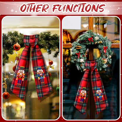 Christmas Red and Black Satin Sash Set for Front Door - Nutcracker Wreath Decor