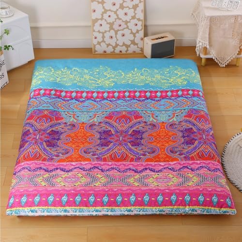 Queen Japanese Futon Mattress Cover - Washed Cotton Floor Bed Cover with Zipper, 60x80in / 152x203cm