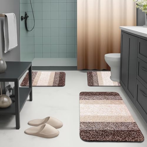 Ombre Brown Bathroom Set with Shower Curtain, Rugs & Accessories