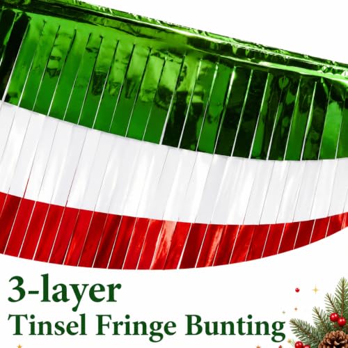 Christmas Foil Fringe Bunting Set - Red Green White 40 Ft Decorations (6 Pcs)