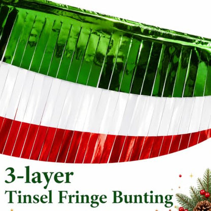 Christmas Foil Fringe Bunting Set - Red Green White 40 Ft Decorations (6 Pcs)