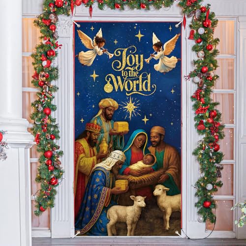 African American Nativity Scene Christmas Door Cover Decorations - Grand Size