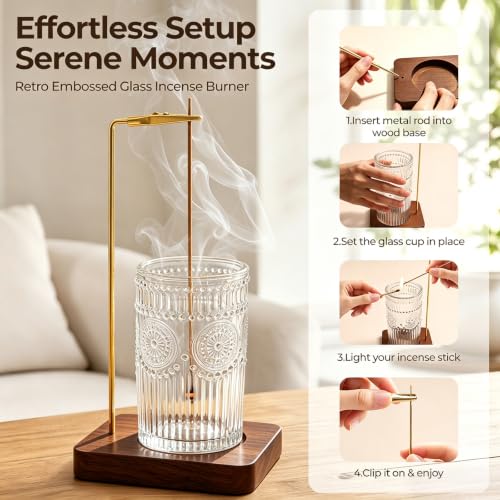 Vintage Glass Incense Holder for Sticks - Brown Embossed Design