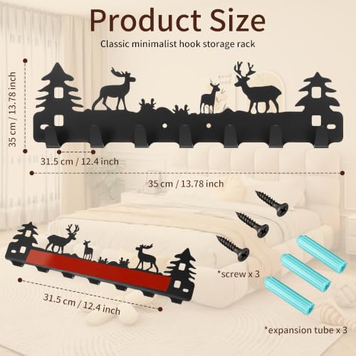 Deer Hook Rack 7-Hooks Adhesive & Screw Mount for Kitchen Bathroom Storage - Variation 2