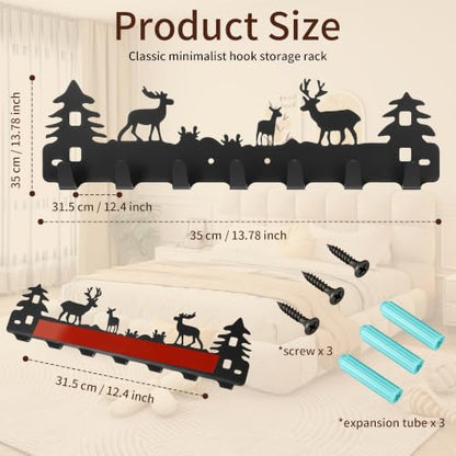 Deer Hook Rack 7-Hooks Adhesive & Screw Mount for Kitchen Bathroom Storage - Variation 2