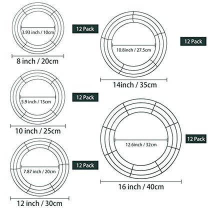 12 Inch Green Metal Wreath Frame Round Wire Ring for DIY Crafts & Decorations