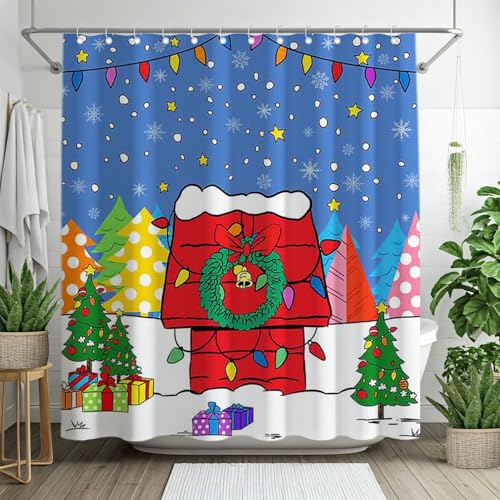 Christmas Cartoon Red House Shower Curtain 72x72 Inches - Waterproof Fabric