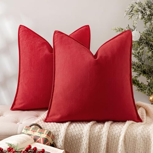 MIULEE Red Christmas Pillow Covers 22x22 Inch Pack of 2 Chenille Shams