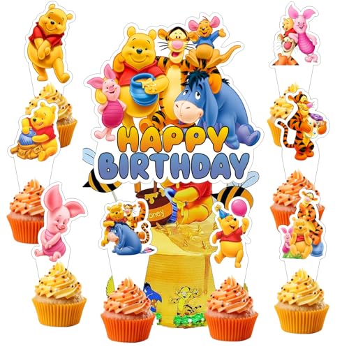 Winnie Cake Decorations Set with Topper and Cupcake Toppers for Birthday Party