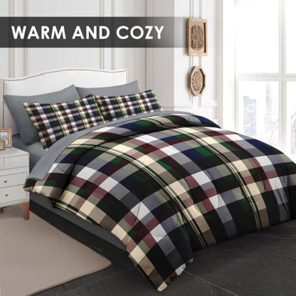 Twin Size Tartan Plaid Comforter Set with Sheets - WeCozy 7-Piece Bedding