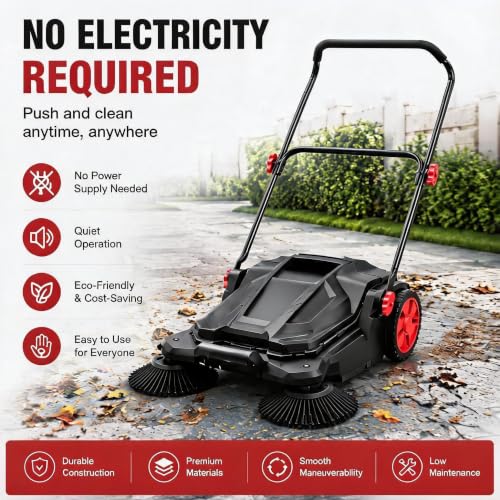 Manual Push Floor Sweeper for Garage Driveway & Outdoor Cleaning