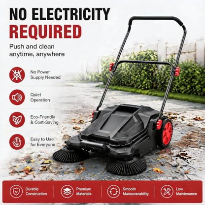 Manual Push Floor Sweeper for Garage Driveway & Outdoor Cleaning