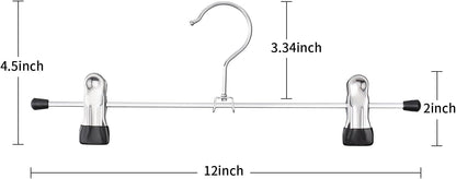 Skiennix Pants Hangers with Clips - Adjustable Non-Slip Skirt & Trousers Hangers | 30 Pack, Black, 12 Inch