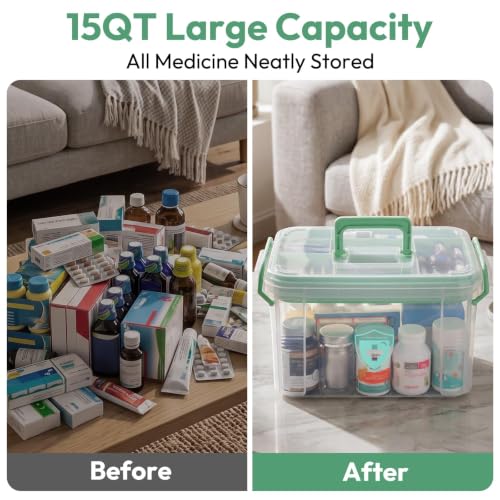 Large 15QT Medicine Organizer Box with Compartments for Home Dorm Travel