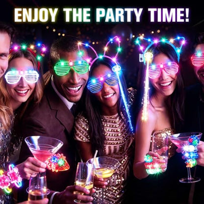 370 PCS Glow in the Dark Party Supplies Set with LED Glasses & Accessories - Pack of 1