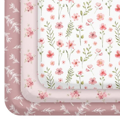 Pink Floral Baby Crib Sheets 3 Pack Fitted 52x28 Inches for Boys Girls