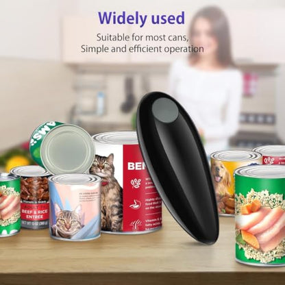 Electric Can Opener, Handheld Automatic Smooth Edge Kitchen Gadget - Black