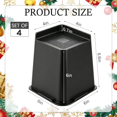 6 Inch Black Plastic Christmas Tree Risers Set of 4 - Space Saving Support