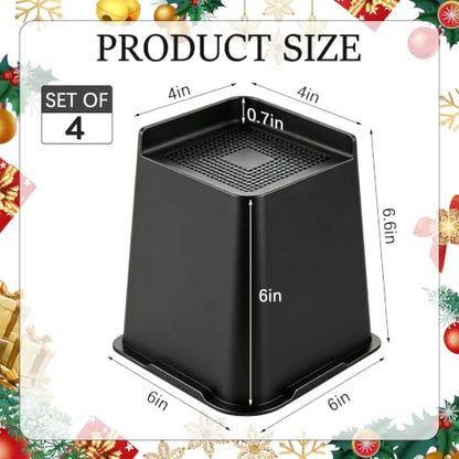 6 Inch Black Plastic Christmas Tree Risers Set of 4 - Space Saving Support