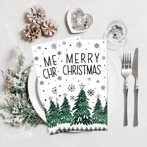 Christmas Tree Napkins 60 Pack - Disposable Holiday Dinner & Party Supplies