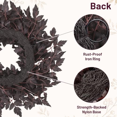 Fall Wreath for Front Door - 24 Inch Autumn Decor with Plum Leaves