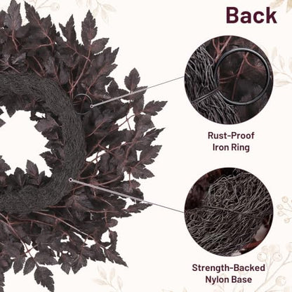 Fall Wreath for Front Door - 24 Inch Autumn Decor with Plum Leaves