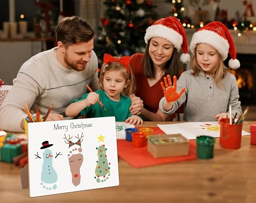 Christmas Tree Snowman Elk Handprint Sign - 8.5x11in Wooden DIY Wall Decor (Variation: Christmas Tree Snowman Elk)