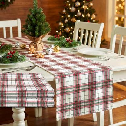 Christmas Plaid Table Runners Set of 2 72x13 Inches Scottish Tartan Holiday Decor White Red Green Variation