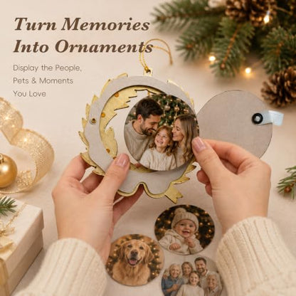 Resin Christmas Tree Ornaments Set of 4 - 3.1 Inch Photo Frames for Holiday Decor