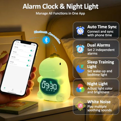 Kids Alarm Clock with APP Control & Night Light - Dinosaur Variation
