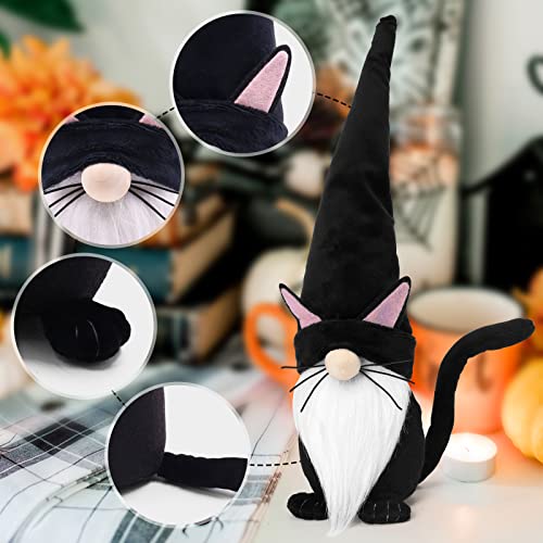 Black Cat Gnome Plush Decor - Handmade Scandinavian Halloween & Christmas Figurine