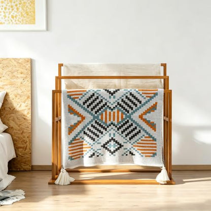 Large Teak Standing Towel Rack - Freestanding Bathroom Drying Organizer