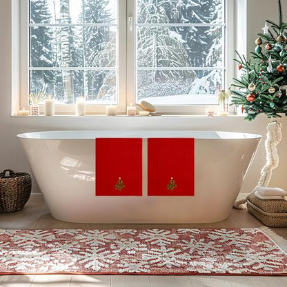 Christmas Hand Towels Set - Embroidered Red Green Xmas Tree Cotton Dish Towels, 29.5 x 13.7 Inch