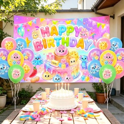Kawaii Squishy Birthday Backdrop 70.8 x 43.3 Inches Party Decorations
