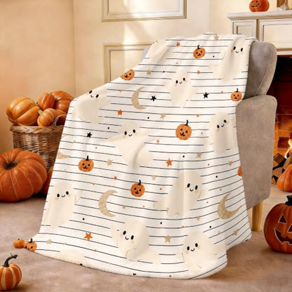Halloween Fuzzy Blanket 40x60 Inches - Spooky Pumpkin Throw for Adults & Kids - Halloween6 Variation