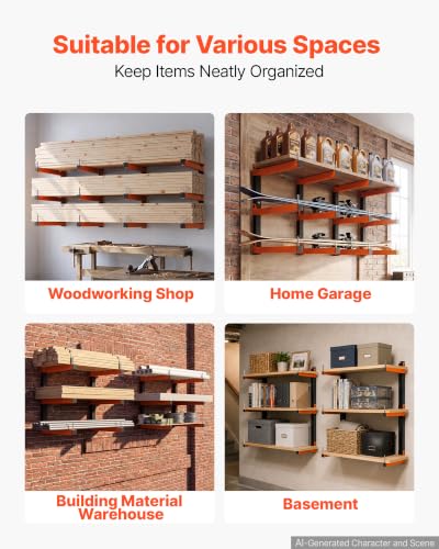 VEVOR 3‑Tier Foldable Lumber Rack 4 Pack Heavy-Duty Wall Storage Shelves